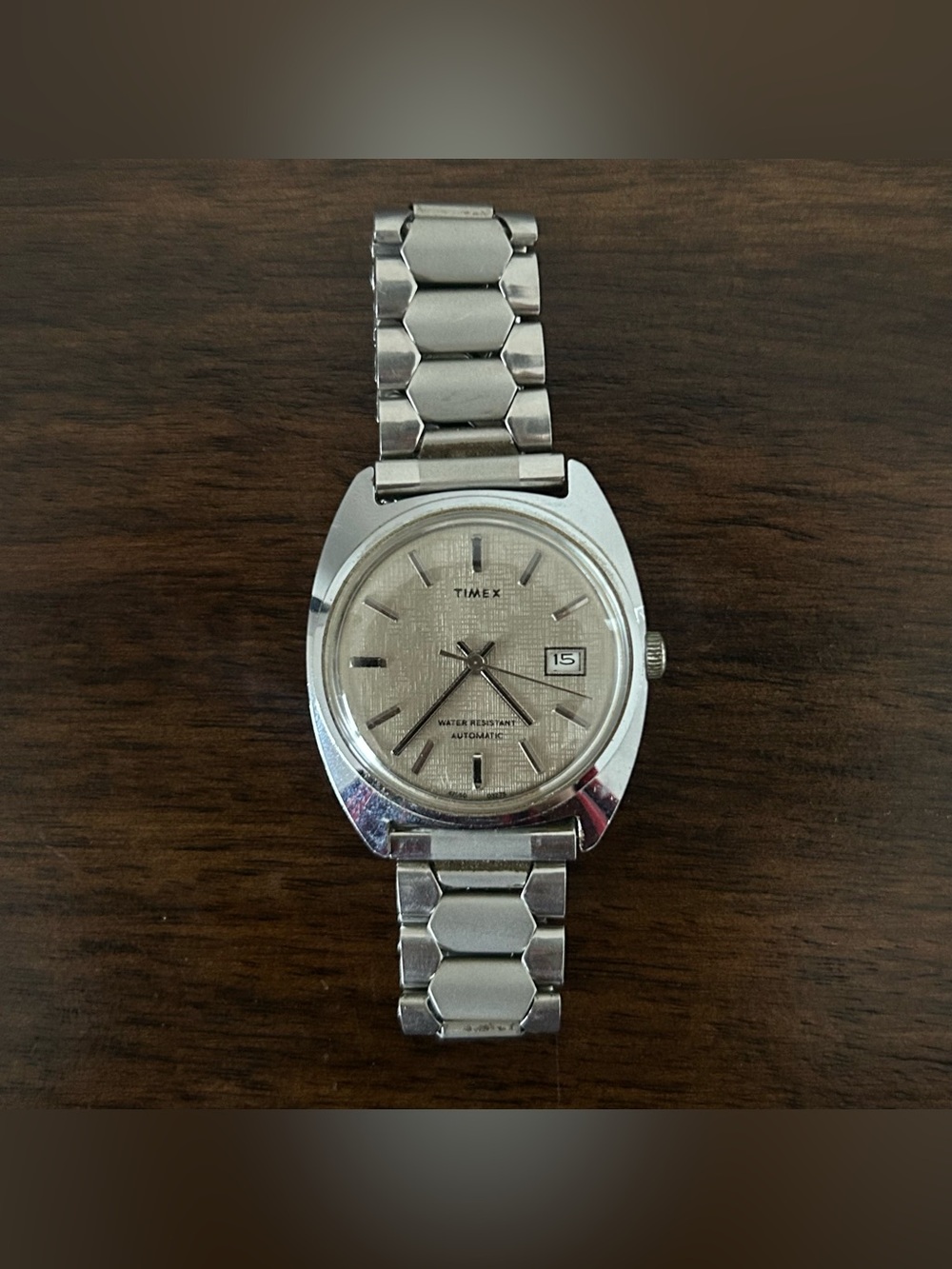 Vintage 1975 Timex Viscount Automatic Analog Self-Wind Silver Tone Dial Watch